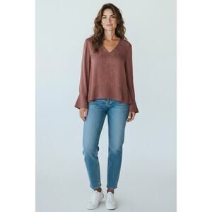 Express Mauve Peplum Blouse L Long Sleeve Flowy V-Neck Top